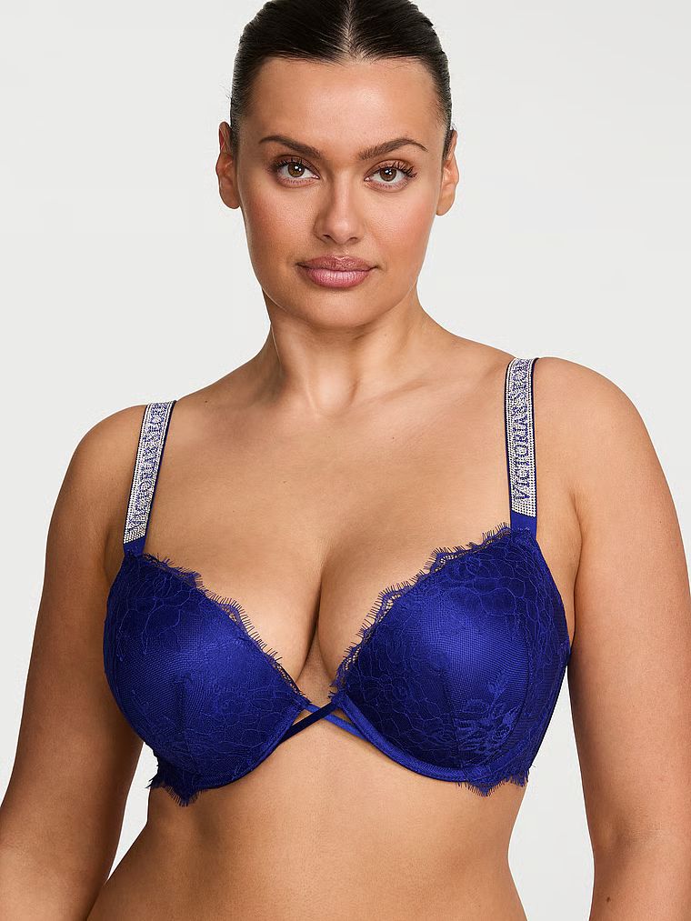 Very Sexy Sutien cu Push-Up din dantelă în formă de trandafir Bombshell Add-2-Cups cu bretele strălucitoare