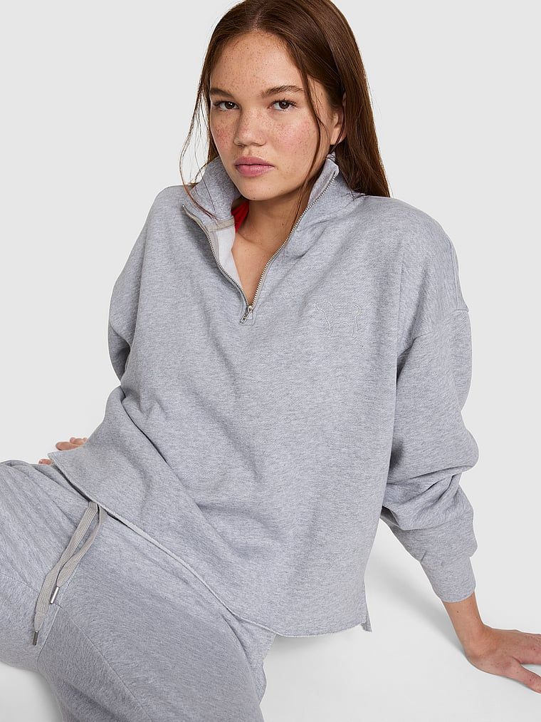 PINK Bluză Campus Fleece cu croială dreaptă și fermoar scurt