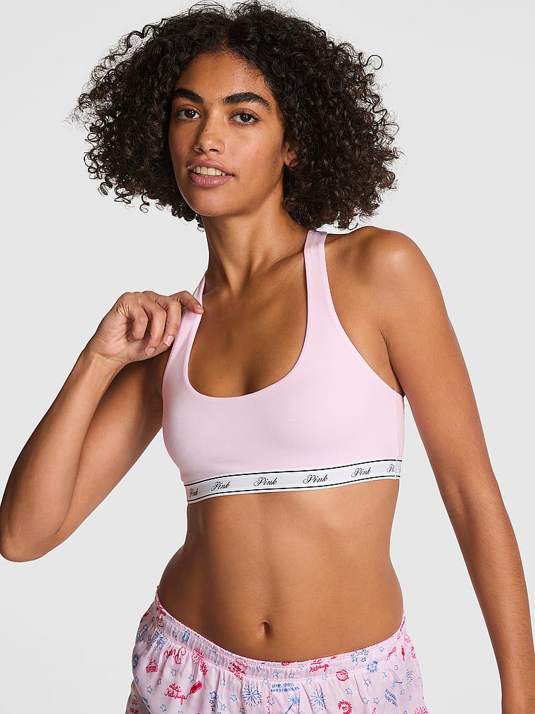 Bustieră Bralette Racerback din bumbac, cu logo aplicat