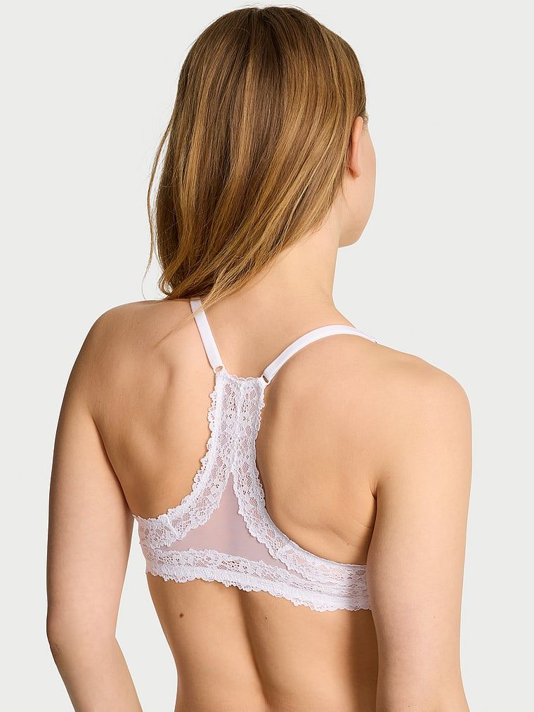 Sutien push-up fixat în față cu dantelă pe spate, Racerback. Produsul este alb și provine din colecția Body by Victoria.