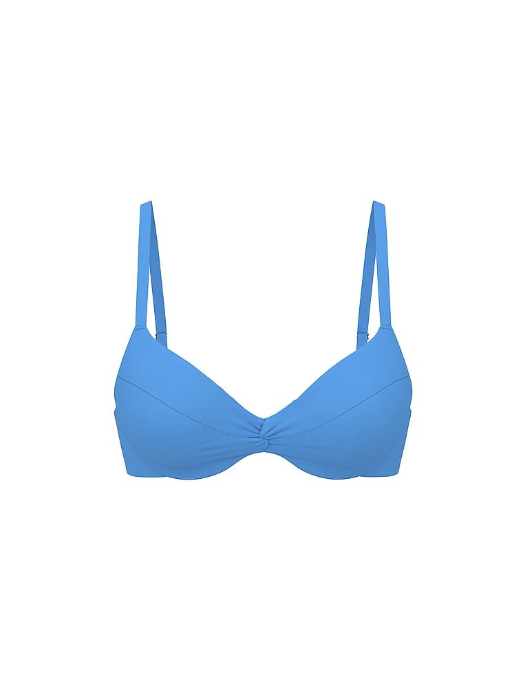 Top de bikini cu flotări Essential Twist. Produsul este albastru și provine din colecția Victoria's Secret Swim.