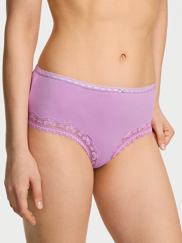Lace Trim Chiloți Cheeky din bumbac, cu margini din dantelă și fundă