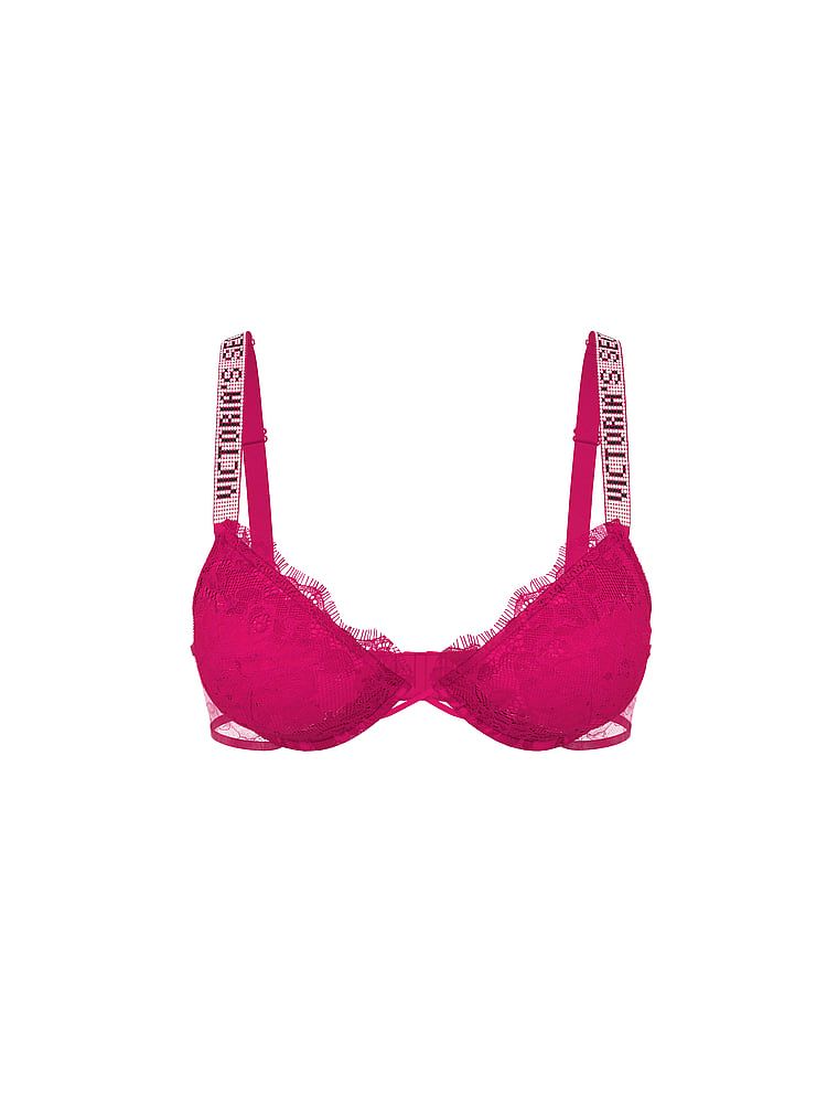 Suten din dantelă ușor căptușită cu bretele Shine Strap Demi lucioase. Produsul este roz și provine din colecția Very Sexy.