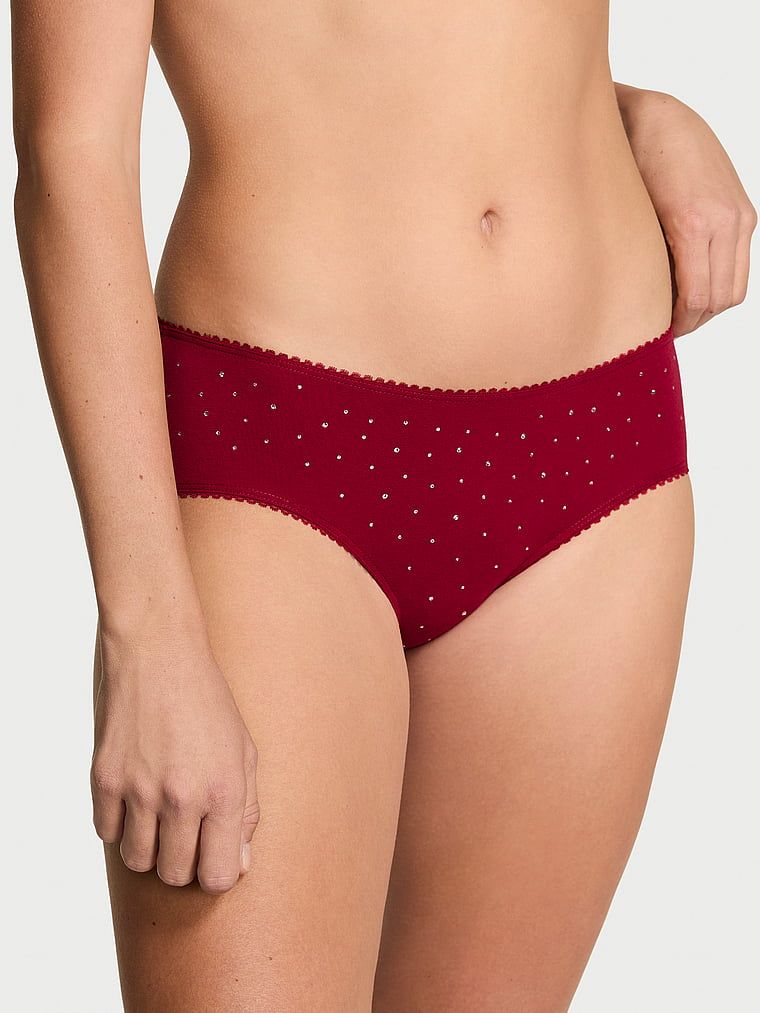Chiloți din bumbac cu paiete Sparkle Hiphugger. Produsul este de culoare roșie și provine din colecția Victoria's Secret.