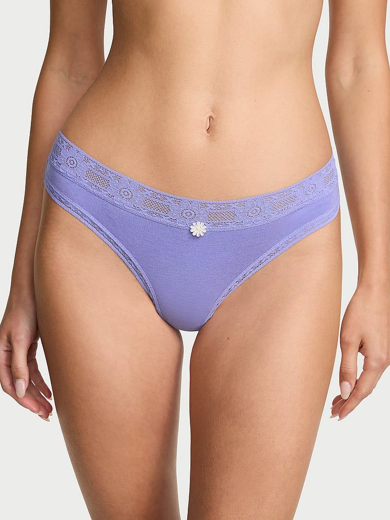 Tanga de bumbac cu dantelă, dantelă - dantelă. Produsul este albastru și provine din colecția Lace Trim.