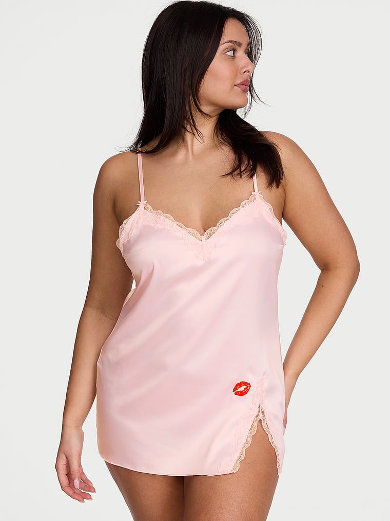 Victoria's Secret Rochie mini tip Slip Tease din satin cu margini din dantelă