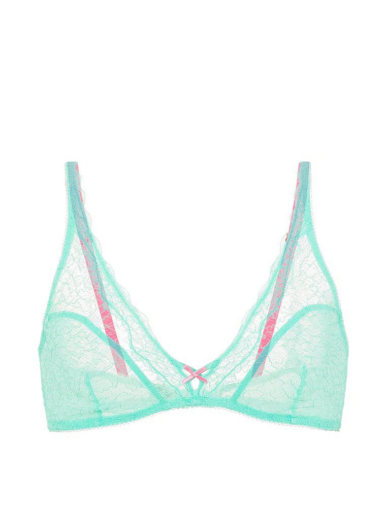 Bralette din dantelă fără sârmă. Provocă. Produsul este albastru și provine din colecția Victoria's Secret.