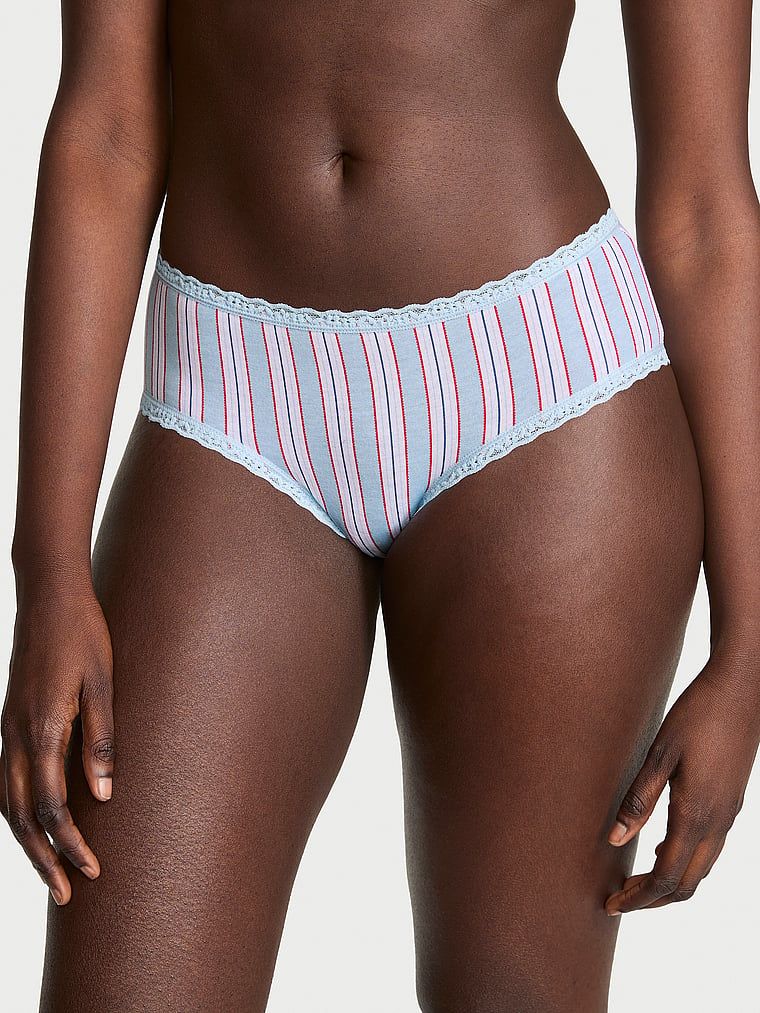 Lace Trim Chiloți Cheeky din bumbac cu talie din dantelă
