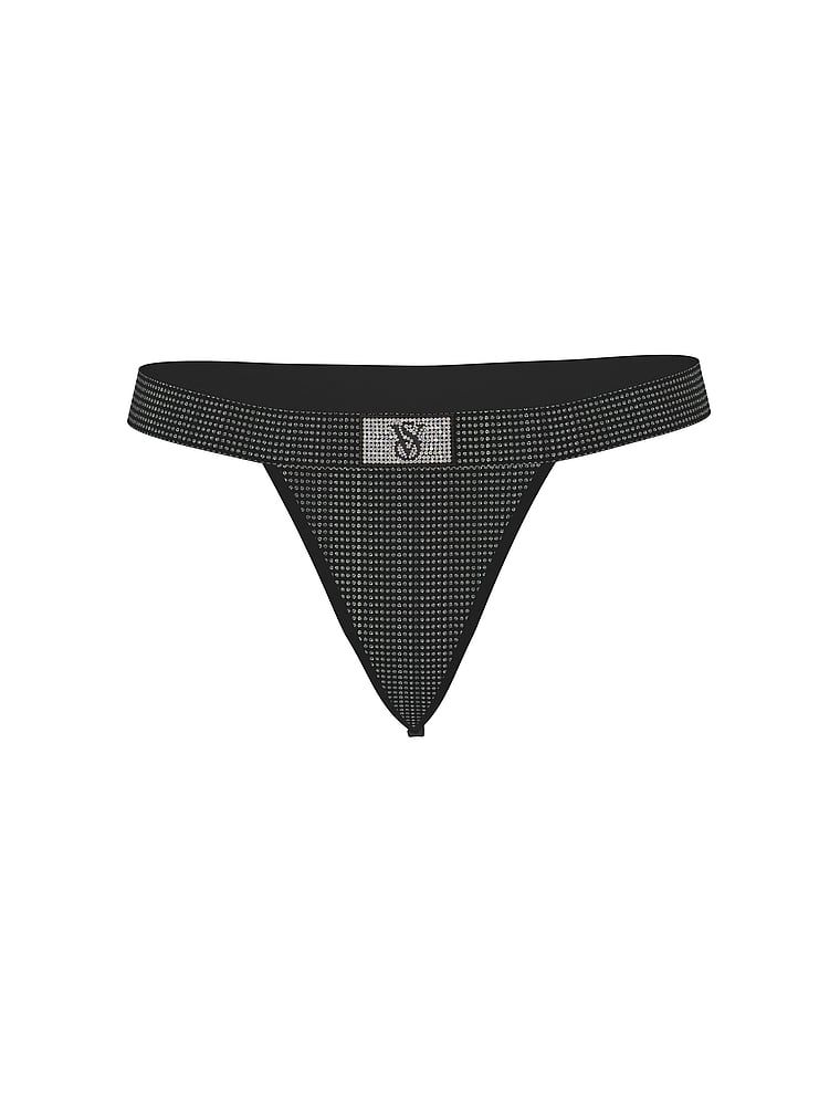 Tanga din bumbac cu paiete și logo Shine strălucitor. Produsul este negru și provine din colecția Bumbac.