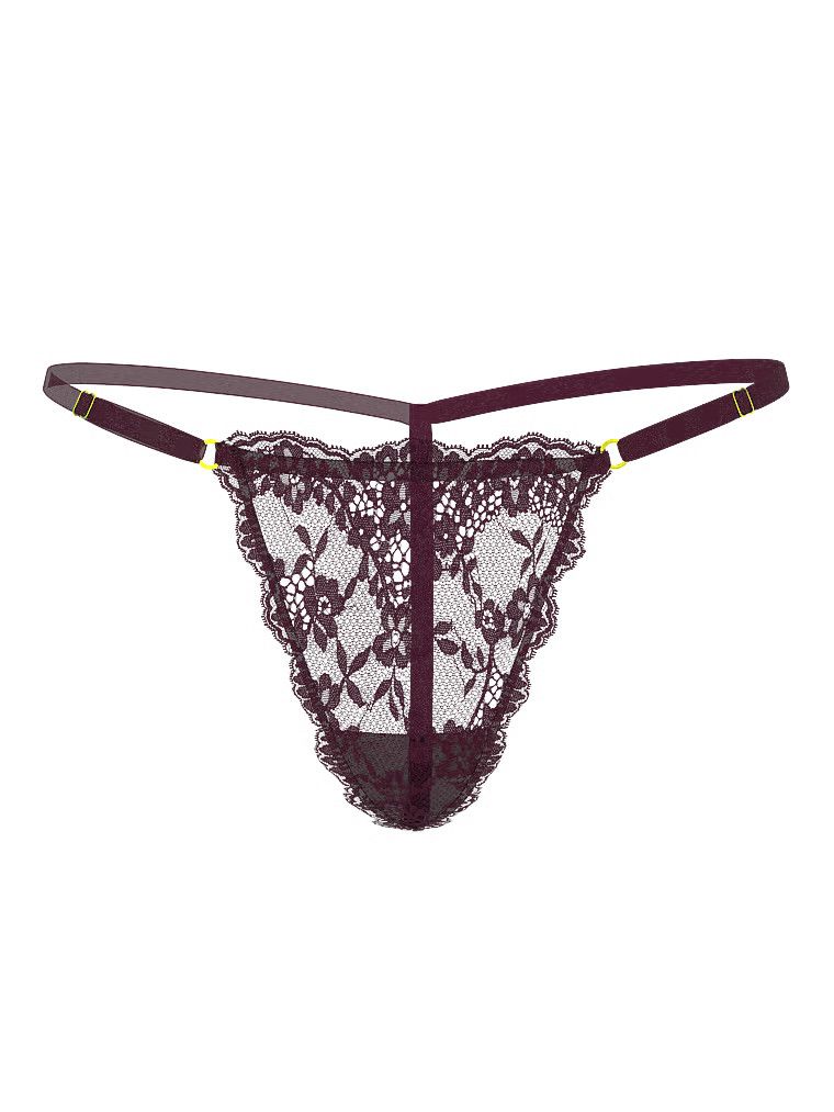 Tanga din dantelă cu curele reglabile din dantelă V-String. Produsul este de culoare violet și provine din colecția Dream Angels.