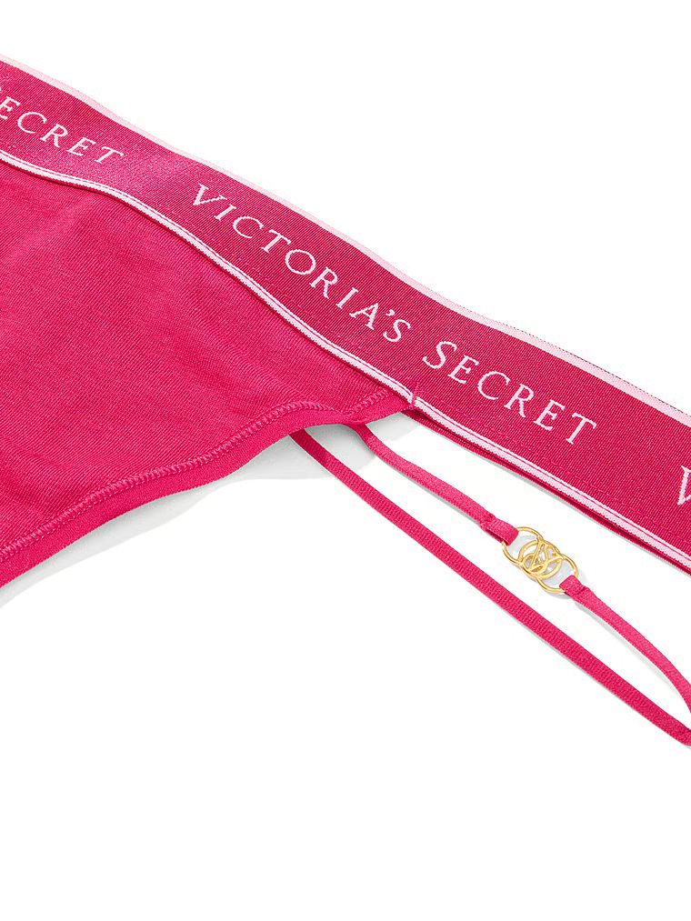 Tanga de bumbac cu logo și bretele: Strappy. Produsul este roz și provine din colecția Bumbac.