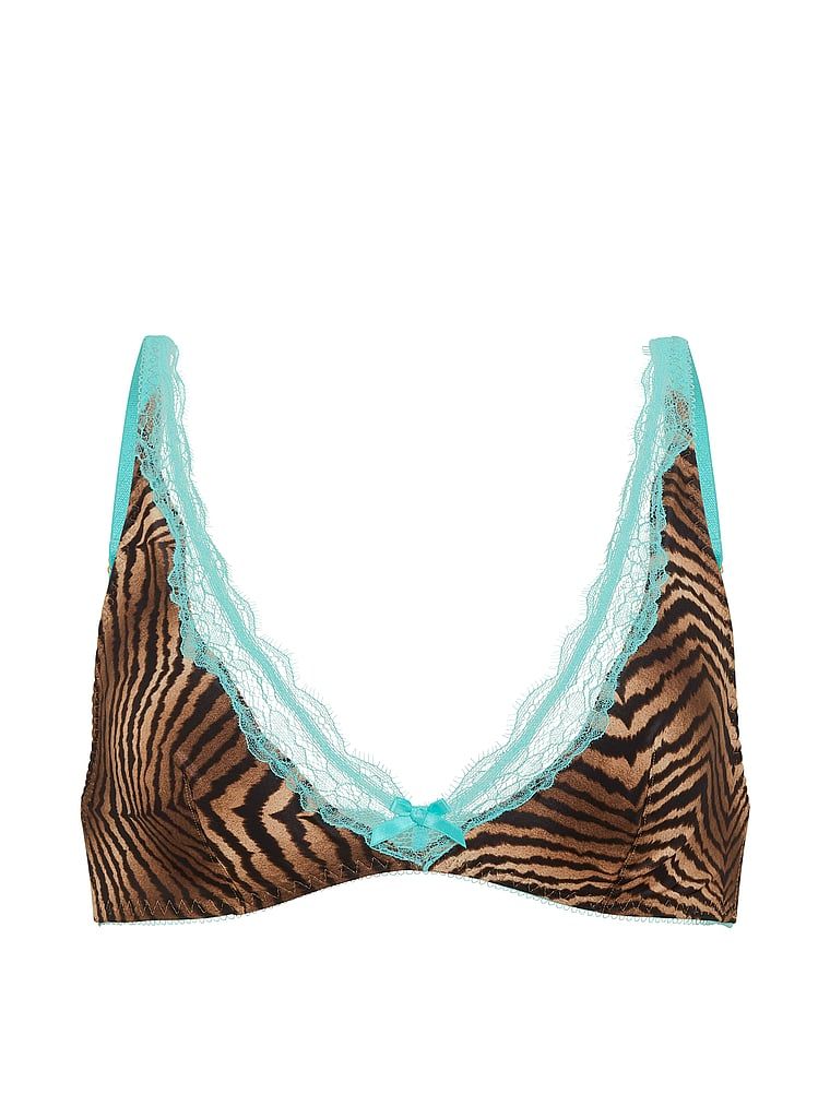 Sutiene fără sârmă, fără sârmă, satin Tease. Produsul are imprimeu color și provine din colecția Victoria's Secret.
