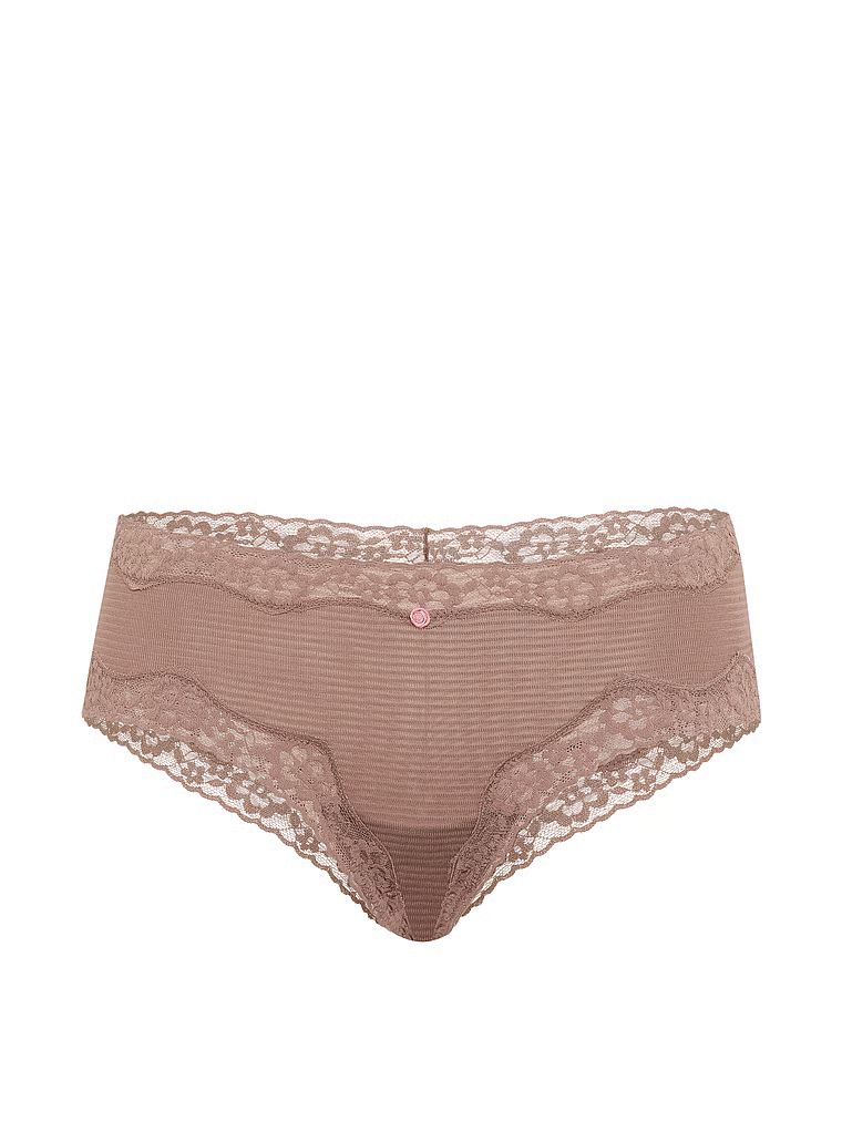 Chiloți din bumbac cu dungi și dantelă pe margini Obraznic. Produsul este de culoare maro și provine din colecția Lace Trim.