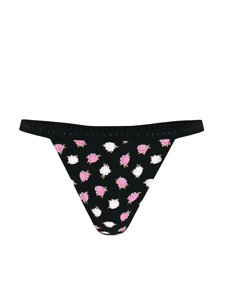 Tanga din bumbac elastic. Produsul are un model floral și provine din colecția Victoria's Secret.