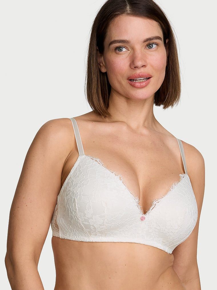 Sutien push-up din dantelă fără sârmă. Produsul este alb și provine din colecția Dream Angels.