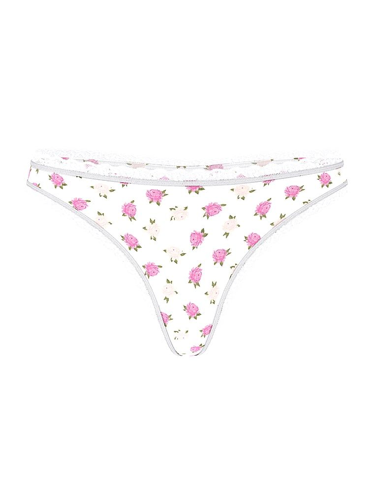 Tanga din bumbac cu dantelă pe marginile din dantelă. Produsul are un model floral și provine din colecția Lacie.