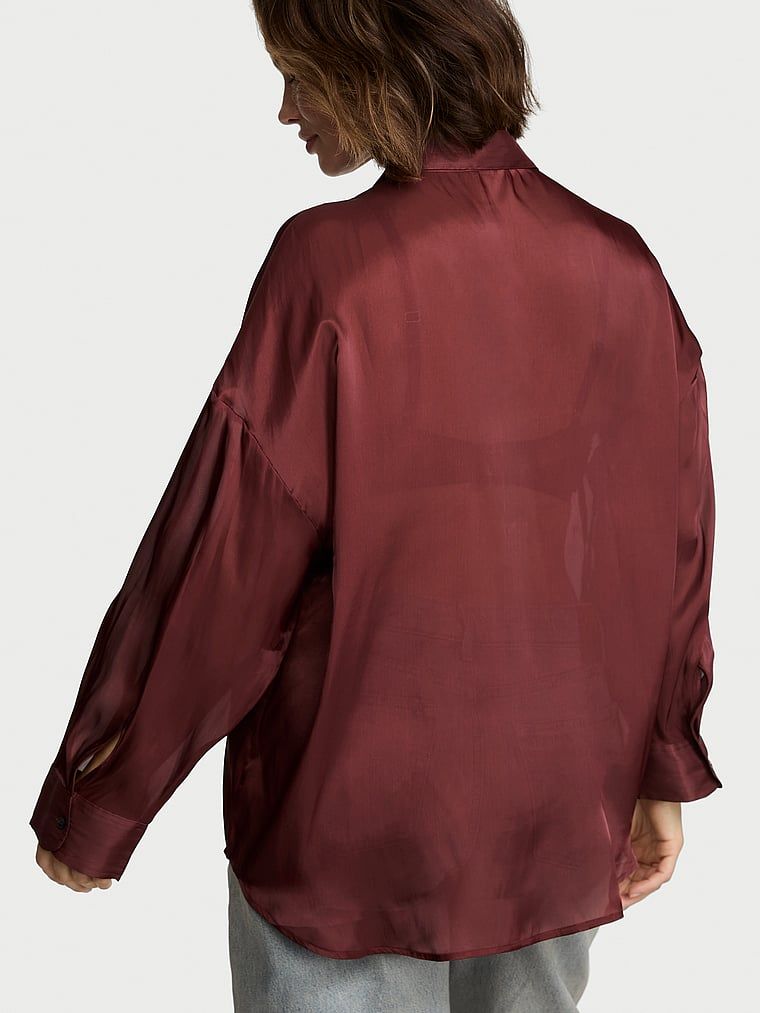 Bluză Luxe Sheer din satin transparent. Produsul este de culoare maro și provine din colecția Victoria's Secret.