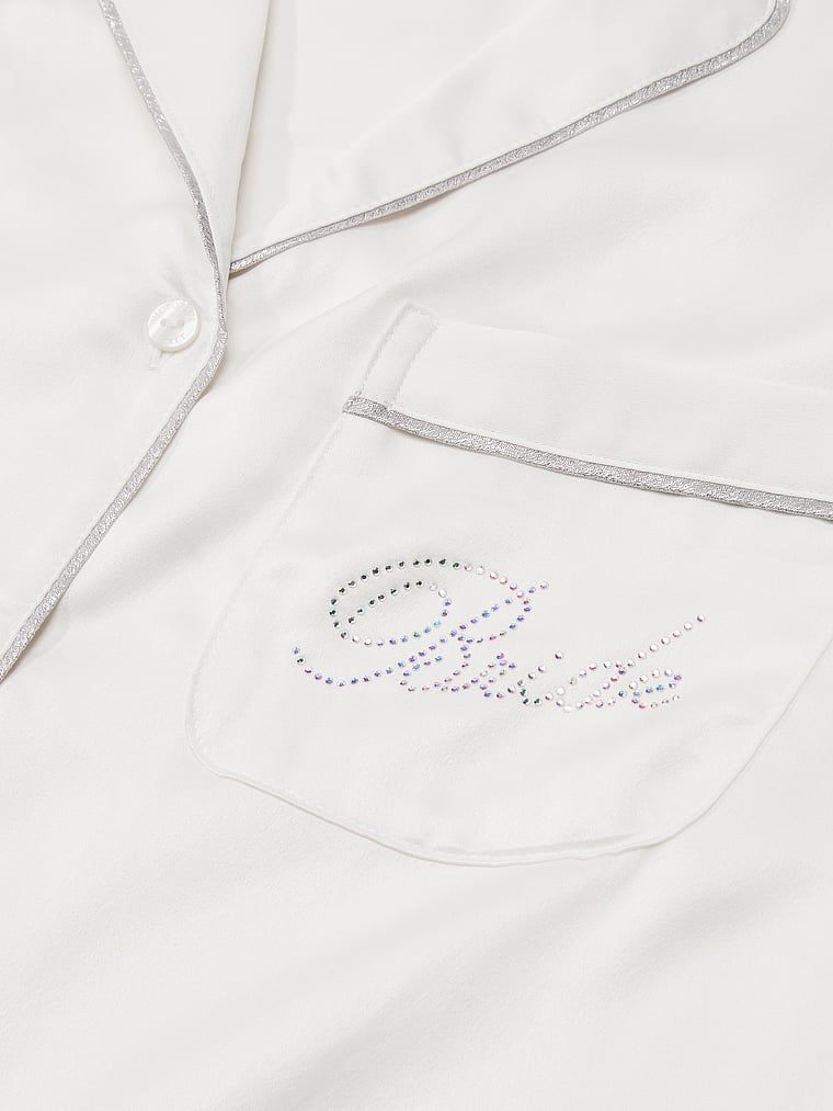 Pijamale cu mânecă lungă din satin Signature Bride Signature Bride. Produsul este alb și provine din colecția Victoria's Secret.