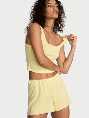 Victoria's Secret Set maiou scurt și pantaloni scurți, din bumbac, cu dungi în nuanțe de gri