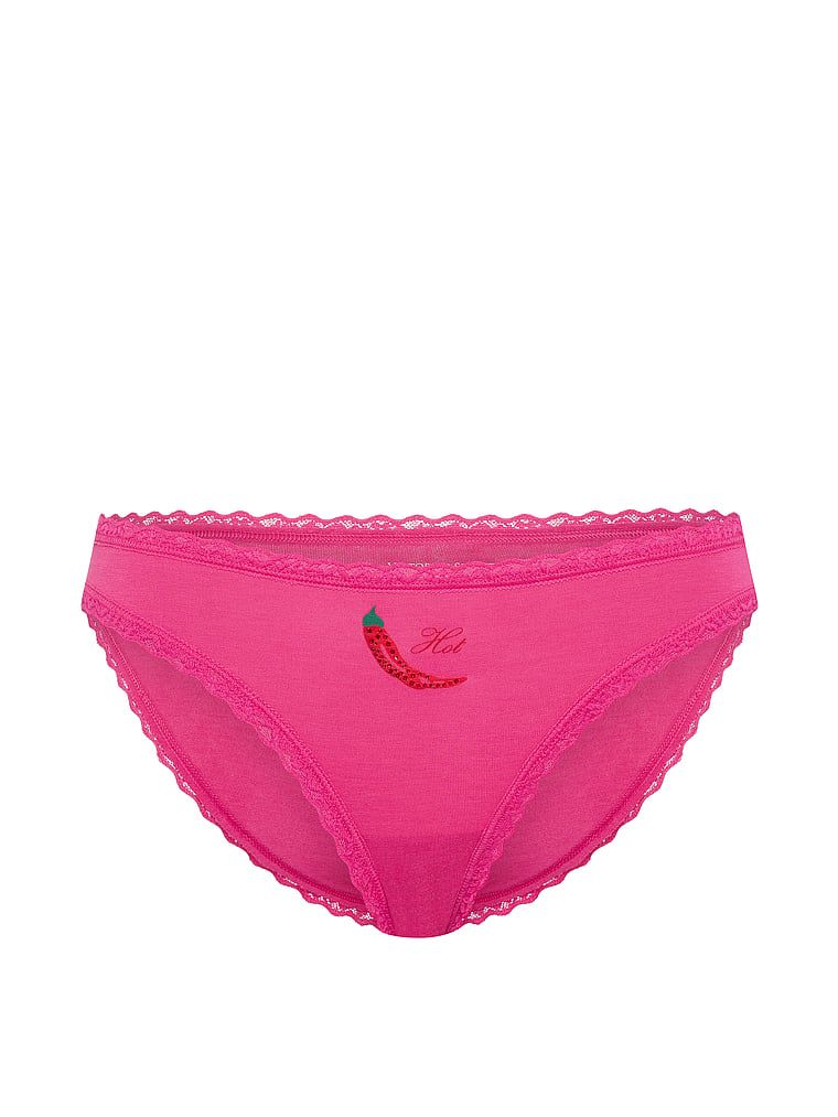 Chiloți din bumbac cu dantelă cu dantelă și baie de baie. Produsul este roz și provine din colecția Lace Trim.