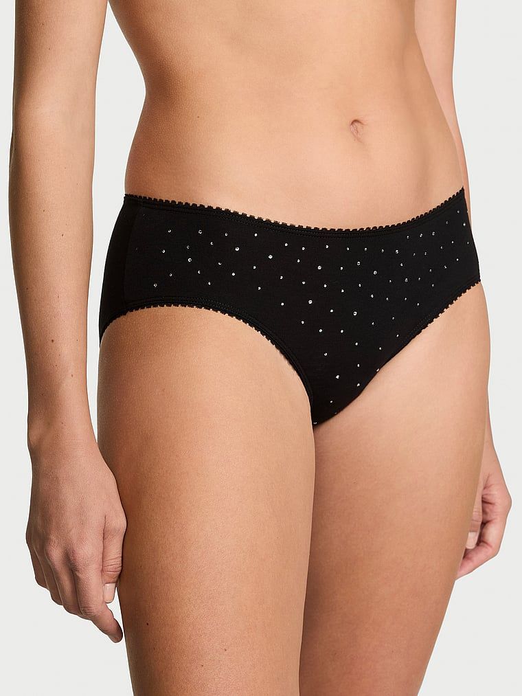Chiloți din bumbac cu paiete Sparkle Hiphugger. Produsul este negru și provine din colecția Victoria's Secret.