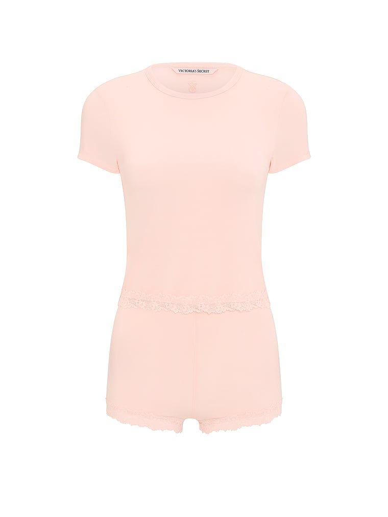 Set de dormit modal - tricou și pantaloni scurți SoSoft. Produsul este roz și provine din colecția Victoria's Secret.