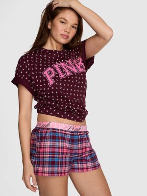 PINK Pantaloni scurți de pijama Favorite din flanel 100% bumbac cu croială lejeră