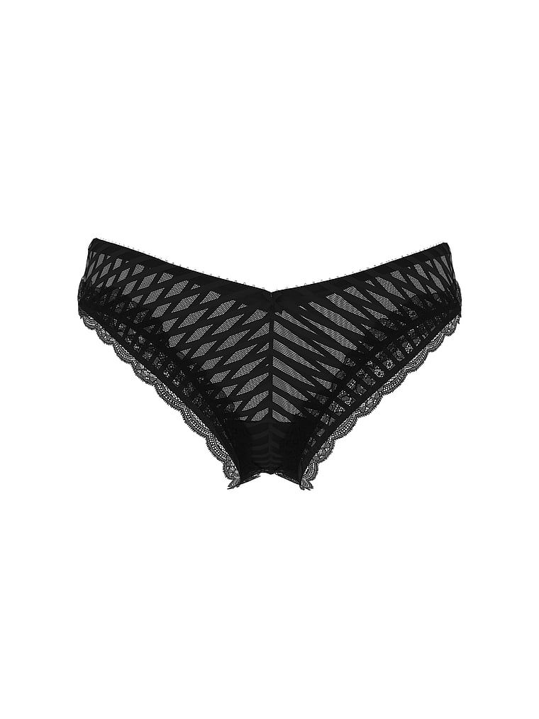 Chiloți cu dungi și picioare înalte, Tease Sheer Stripe Obraznic. Produsul este negru și provine din colecția Victoria's Secret.