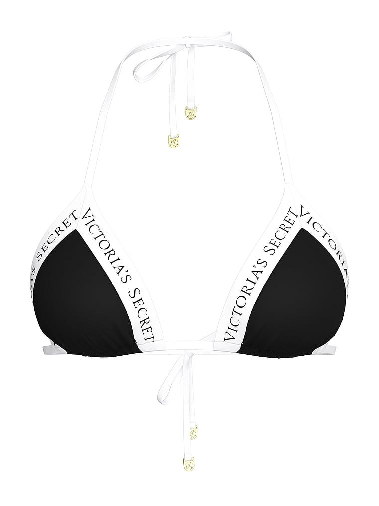 Bikini top VS Logo iconic. Produsul este negru și provine din colecția Victoria's Secret Swim.