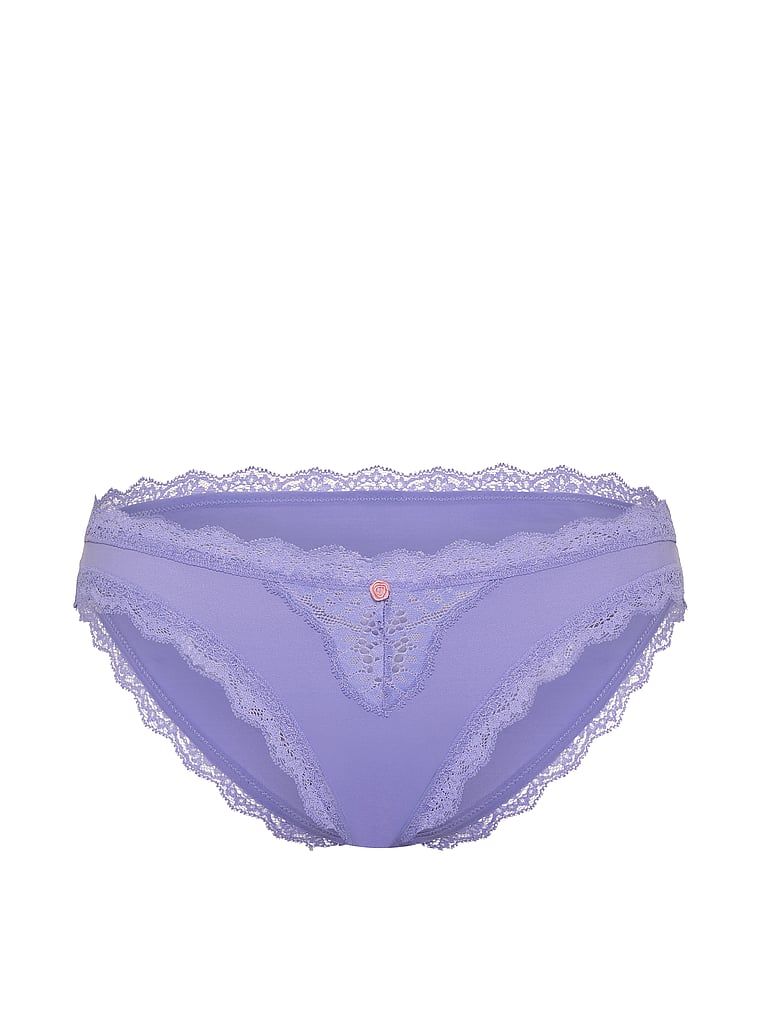 Chiloți din dantelă pe marginea bikiniului cu dantelă. Produsul este albastru și provine din colecția Dream Angels.