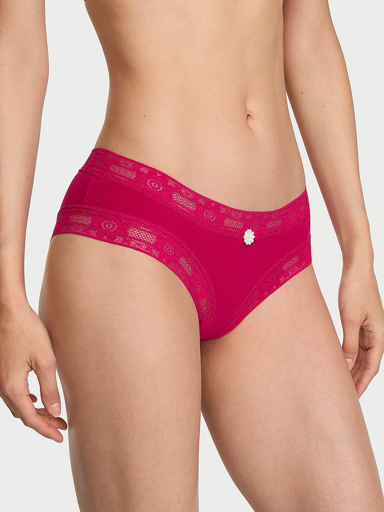 Lace Trim Chiloți Cheeky din bumbac, cu margini din dantelă