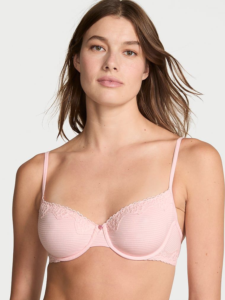 Sutien necăptușit din bumbac Shadow Stripe Demi. Produsul este de culoare roz și provine din colecția de tricouri.
