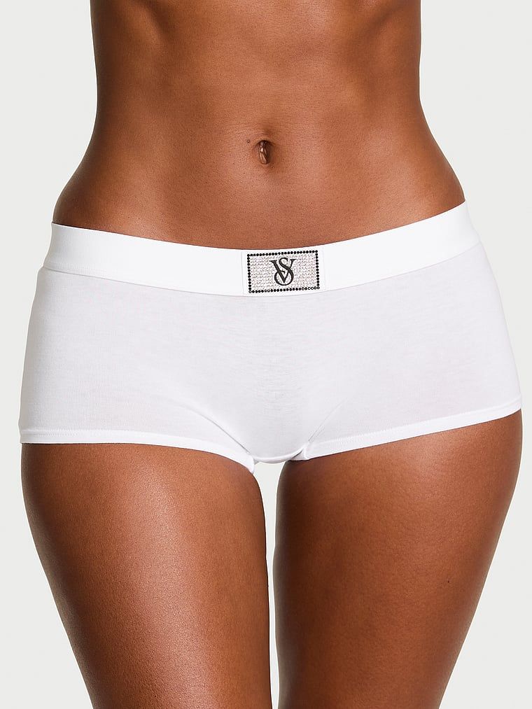 Pantaloni scurți din bumbac cu sigla Shine Patch strălucitor. Produsul este de culoare albă și provine din colecția Cottumbac.