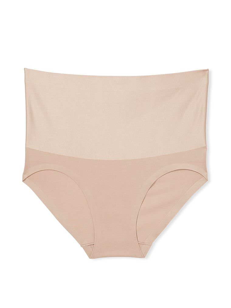 Chiloți de modelare cu talie înaltă Smoothing Shimmer. Produsul este bej și provine din colecția Body by Victoria.