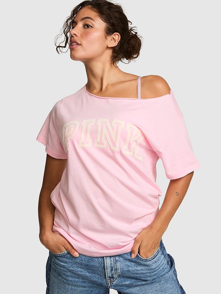 PINK Tricou Campus Cotton cu umerii goi