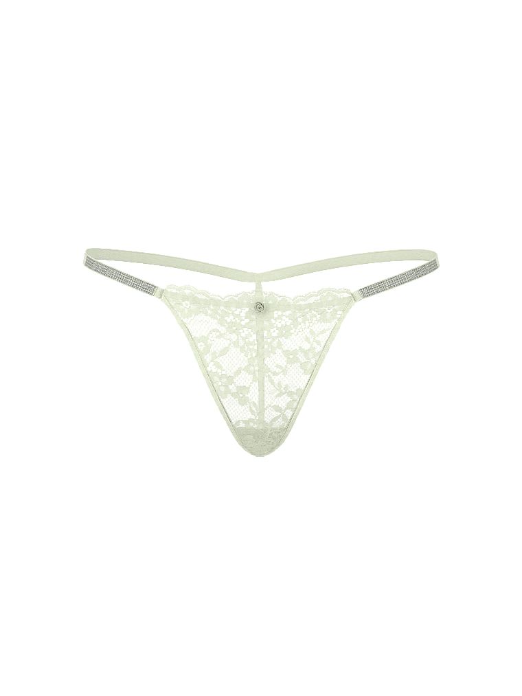 Tanga din dantelă cu bretele lucioase Twinkle Silver. Produsul este modelat și provine din colecția Dream Angels.
