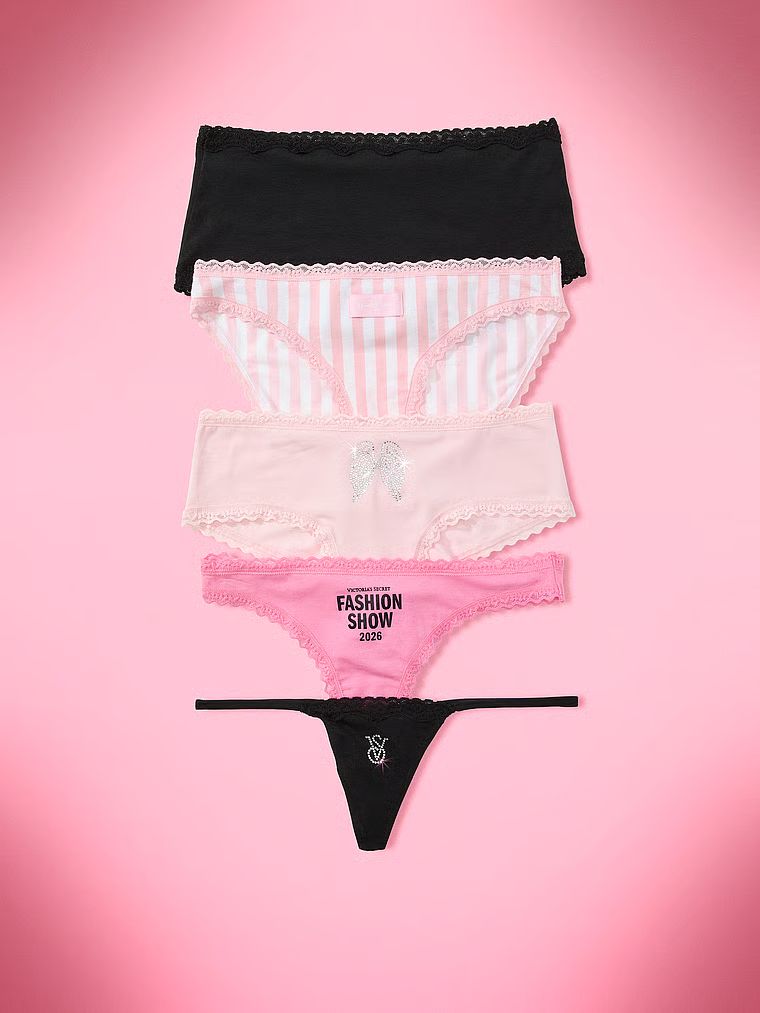 Victoria's Secret Set de 5perechi de chiloți din bumbac, cu margini din dantelă, în modele diferite VSFS '26