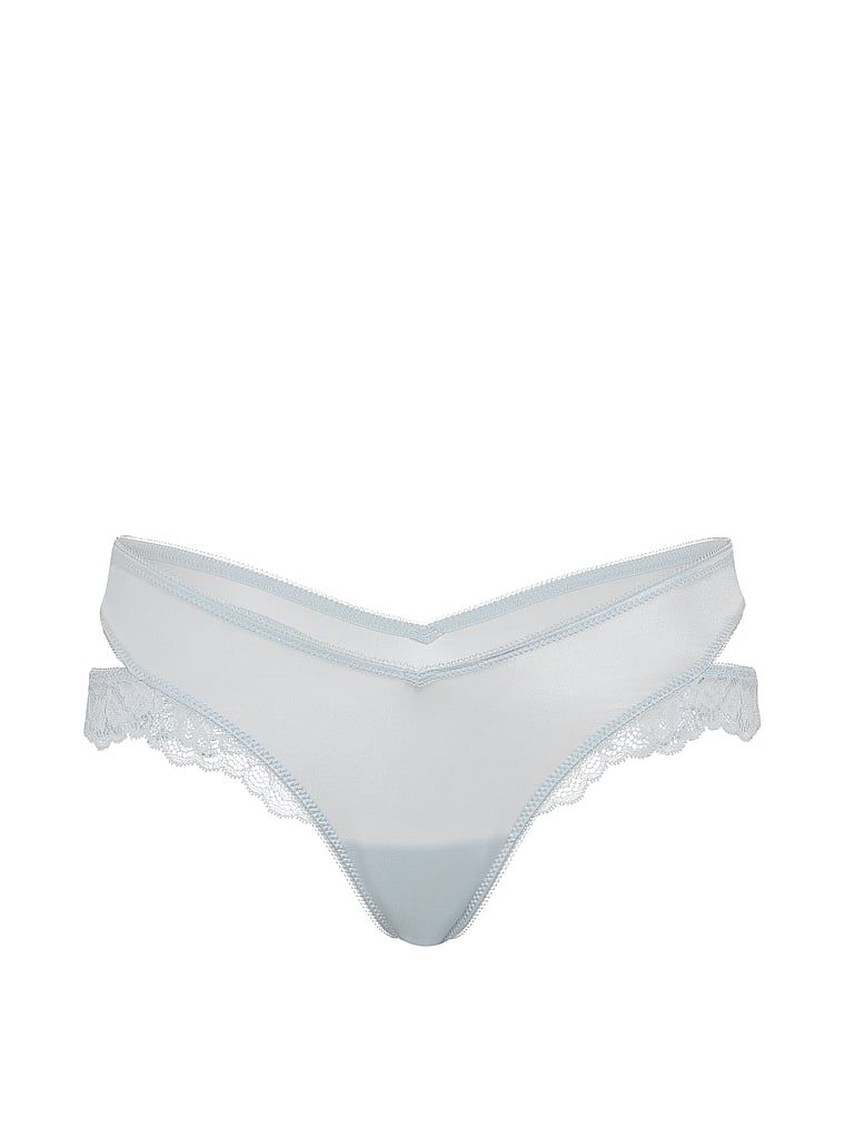 Tanga cu dantelă și decupaje pe laterale. Produsul este de culoare albastră și provine din colecția Very Sexy.