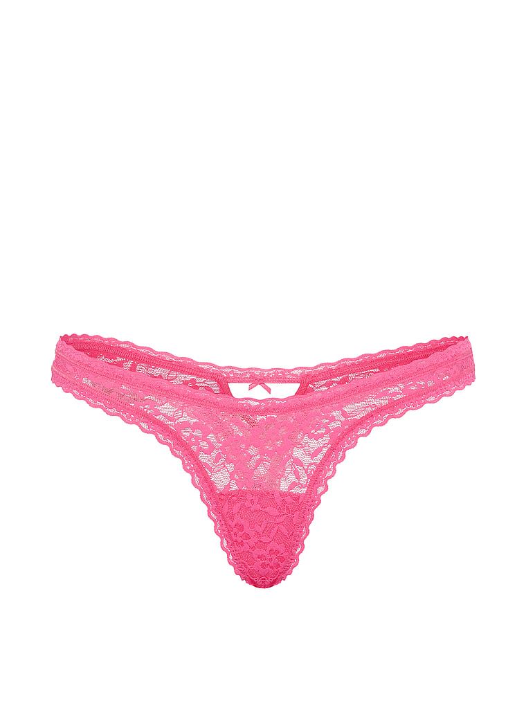 Tanga din dantelă Keyhole Ultra-Mini Scoop. Produsul este roz și provine din colecția Lacie.
