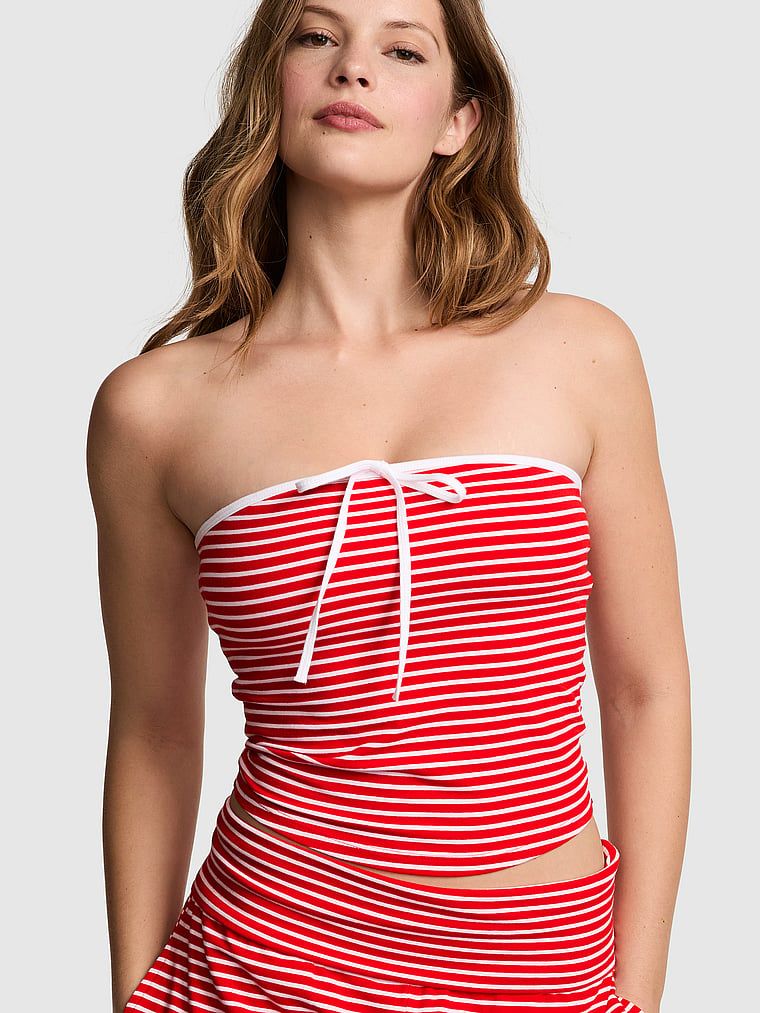 Top bandeau All-Day Cotton cu fronseuri și legare în față