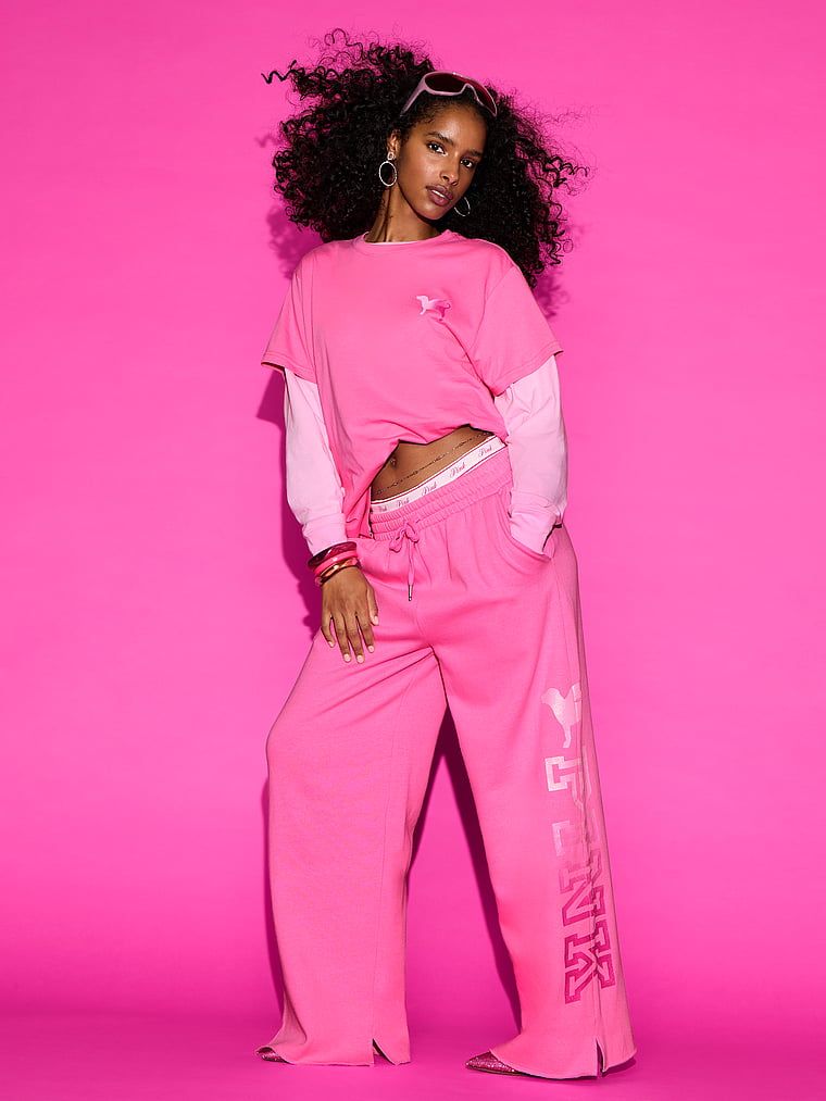 PINK Pantaloni de trening Campus Fleece cu croială largă și tiv despicat