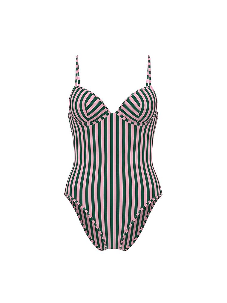 Costum de baie Essential Heritage Stripe Balconette dintr-o singură piesă. Produsul este modelat și provine din colecția Victoria's Secret Swim.