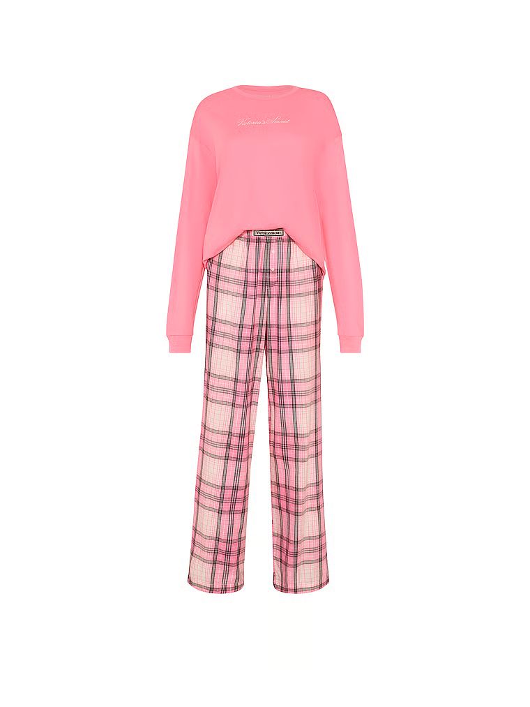Pijamale lungi din flanel Tee-Jama. Produsul are o culoare cu model și provine din colecția Victoria's Secret.
