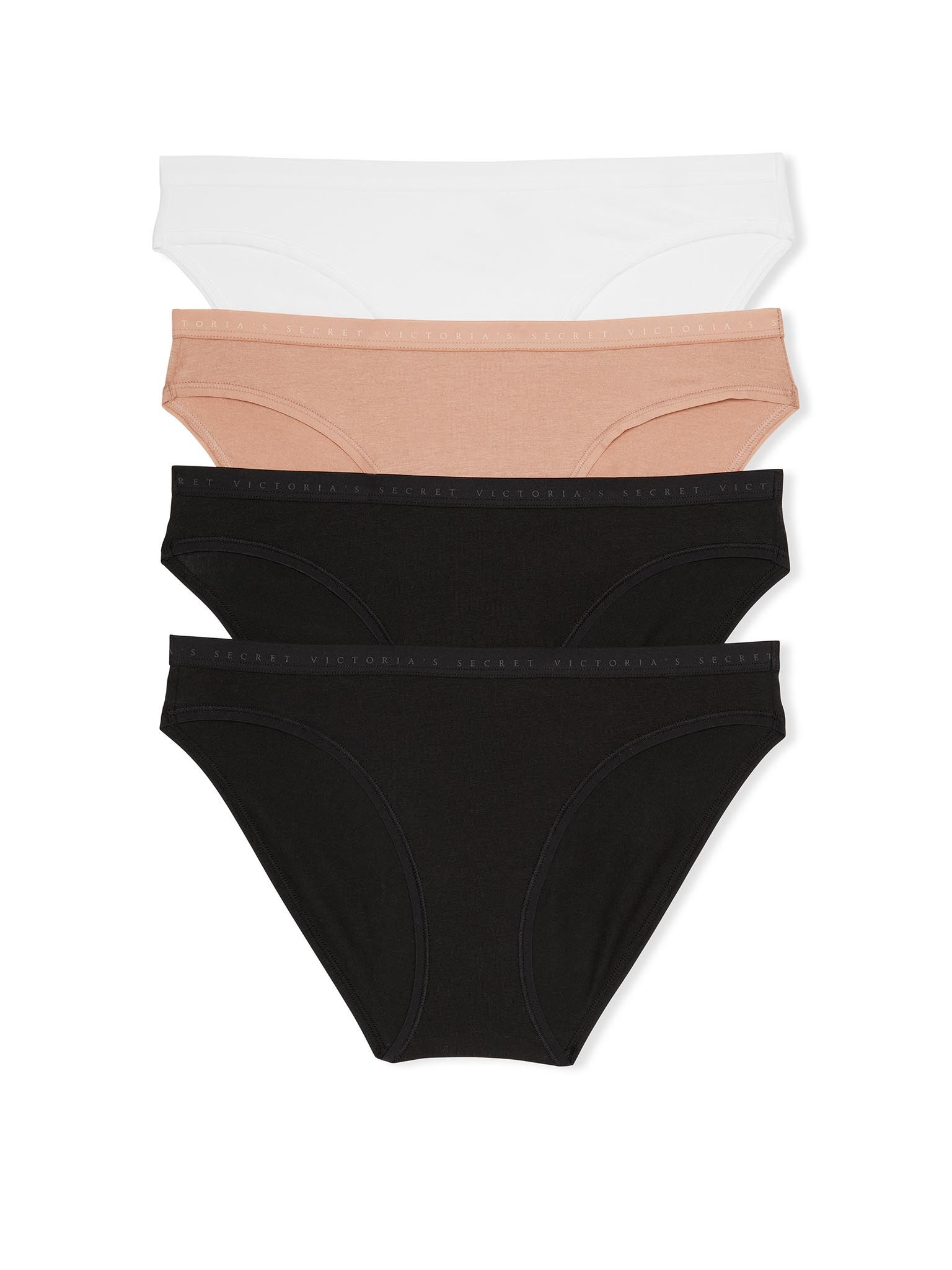 Set chiloți din bumbac cu logo Bikini - 4 piese. Produsul are o culoare multicoloră și provine din colecția Victoria's Secret.