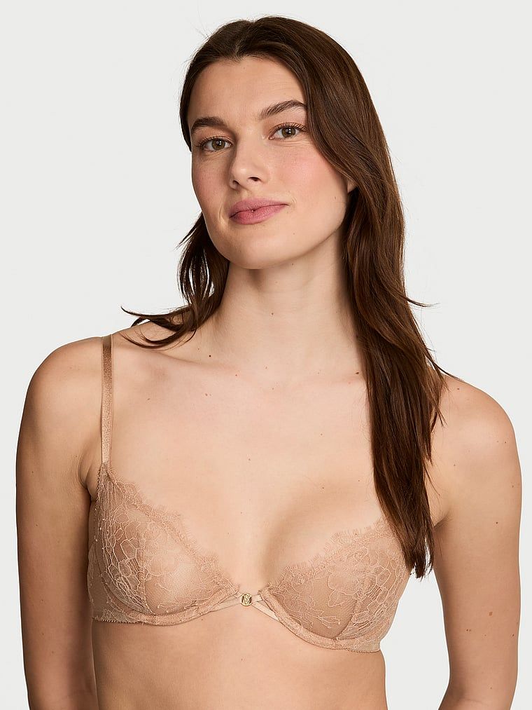Very Sexy Sutien Demi Low-Cut din dantelă în formă de trandafir, fără căptușeală