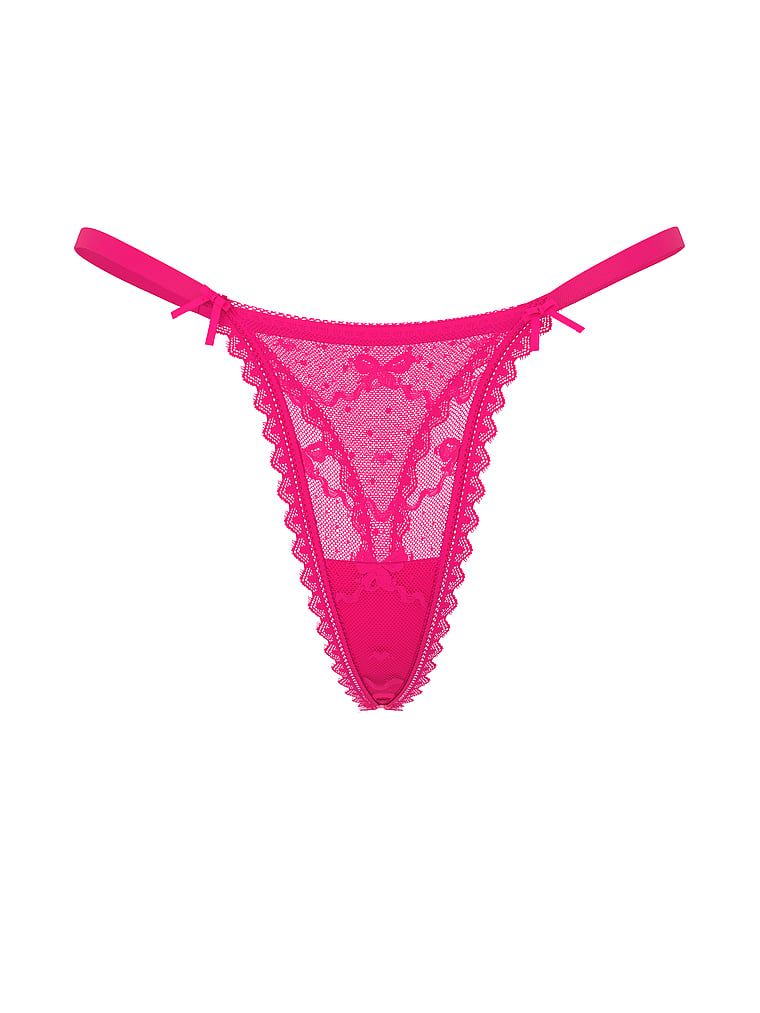 Tanga din plasă cu motiv de fundă. Produsul este roz și provine din colecția Lacie.