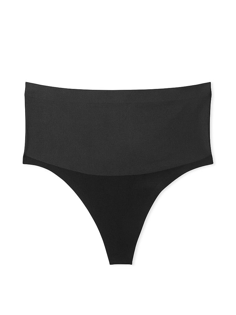 Tanga modelatoare cu talie înaltă Smoothing Shimmer. Produsul este negru și provine din colecția Body by Victoria.