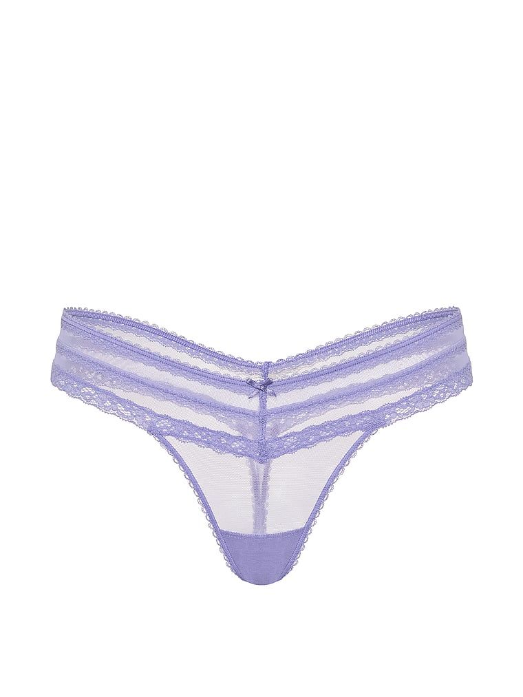 Tanga din plasă cu dantelă. Produsul este albastru și provine din colecția Dream Angels.