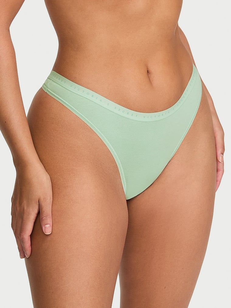 Victoria's Secret Chiloți Tanga cu talie înaltă din bumbac elastic