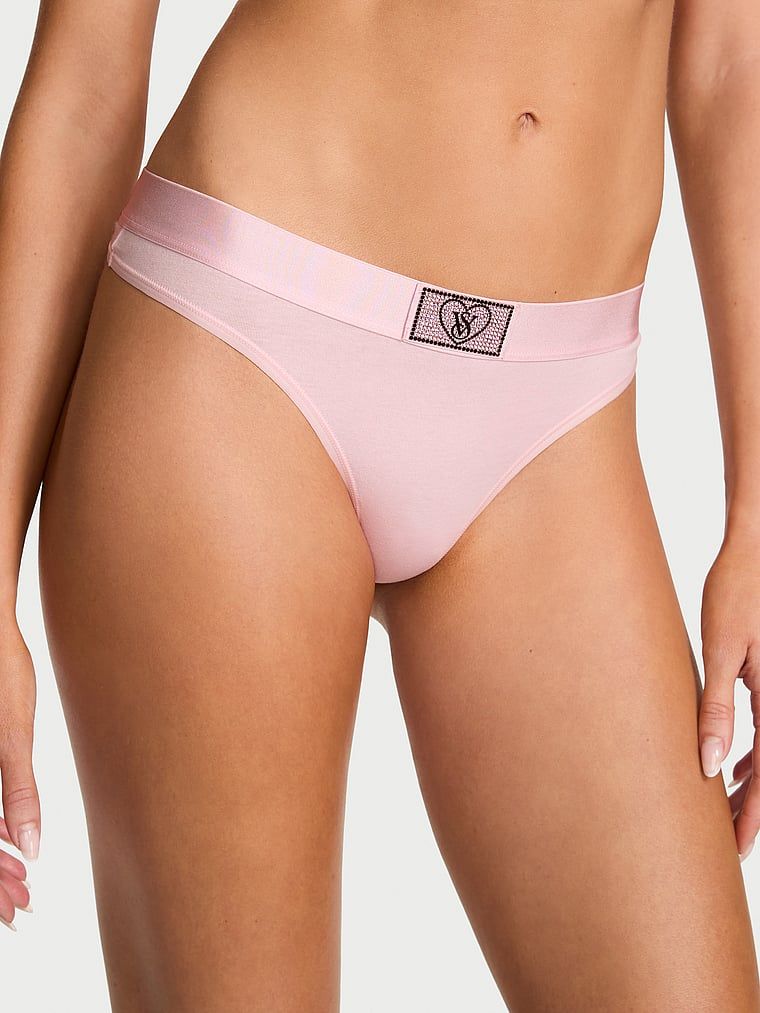 Tanga de bumbac cu logo-ul lucios Heart Shine Patch. Produsul este roz și provine din colecția Bumbac.